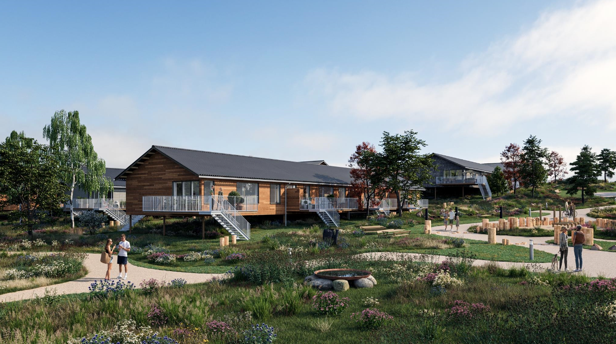 Architectural visualisation of the terraced houses in Bakkekvarteret, Vinge